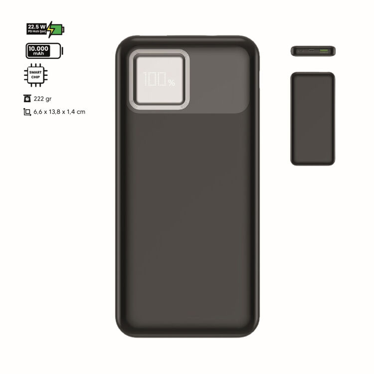 HOLL POWERBANK SİYAH 10.000 MAH 22,5W PD HIZLI ŞARJ